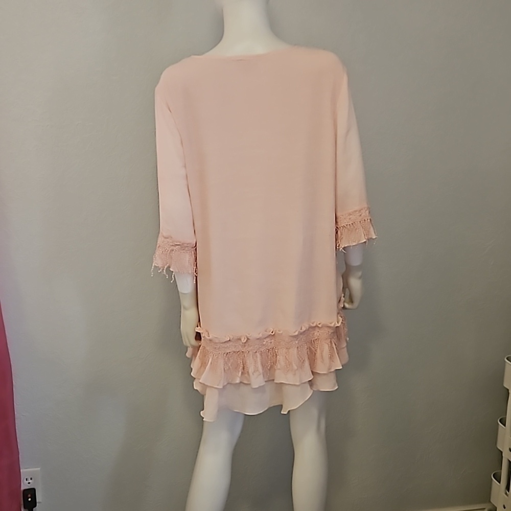 INDIGO SOUL Soft Pink Ruffle Fringe Tunic Micro Mini Fairycore Dress XL - Picture 6 of 10